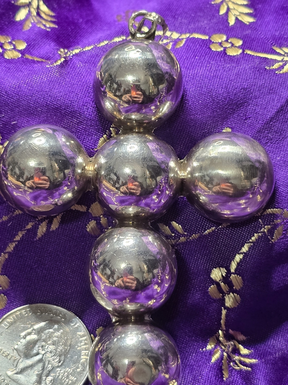 Vintage Taxco Mexico Modernist Bubble Cross Pendant Sterling Silver 3.5"